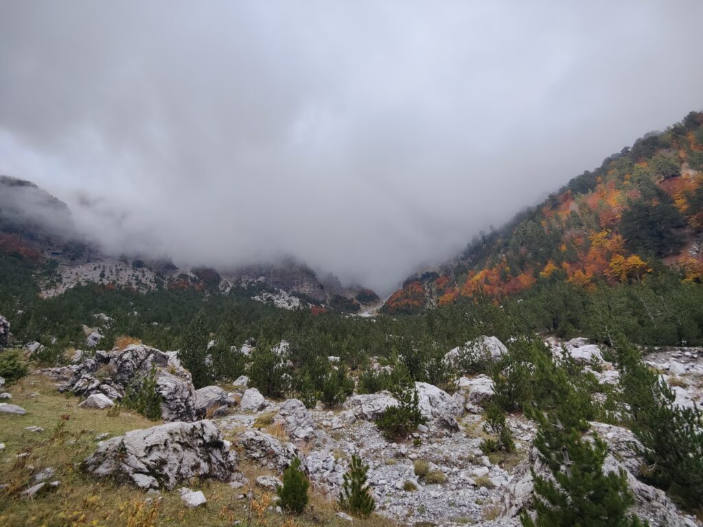 oplus_1048578 Valbona national park valley - mountain top covered by clouds