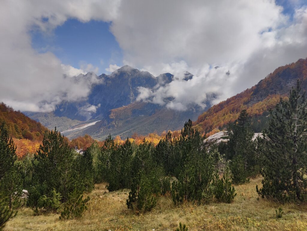oplus_1048578 Valbona national park valley - mountain top covered by clouds